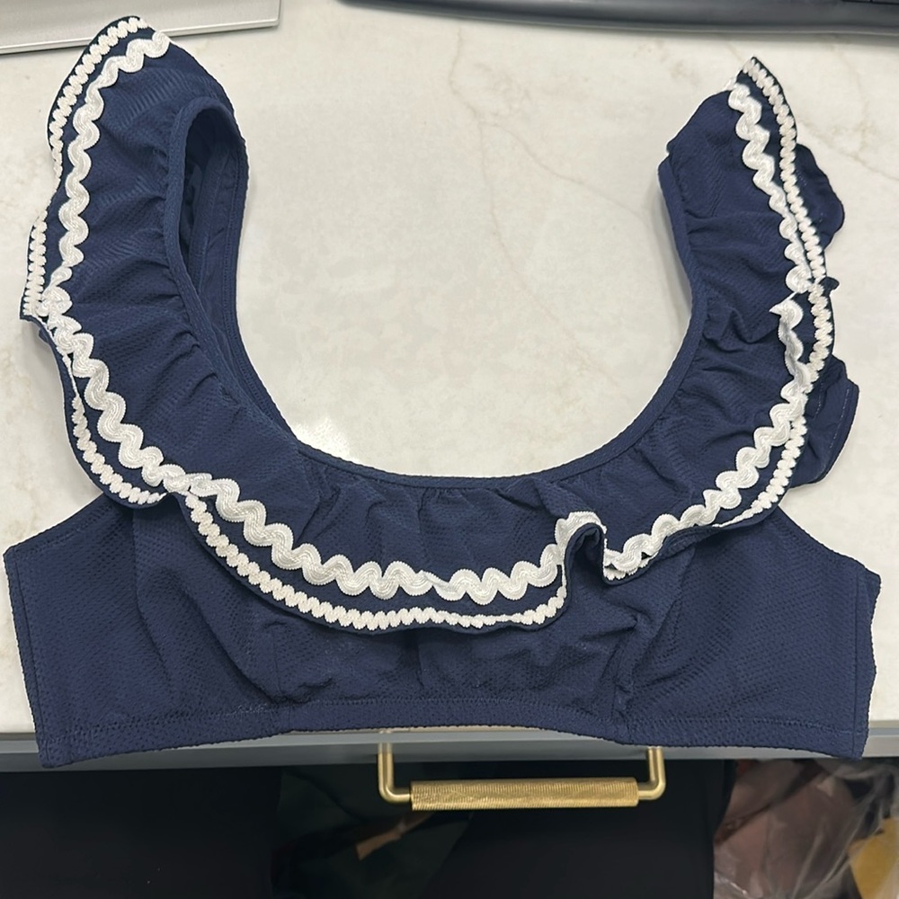 J.Crew Bikini top. Medium. Worn a few times. Like new. Navy and white scoop neck